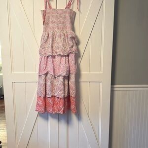 LoveShackFancy Pink Floral Tiered Dress